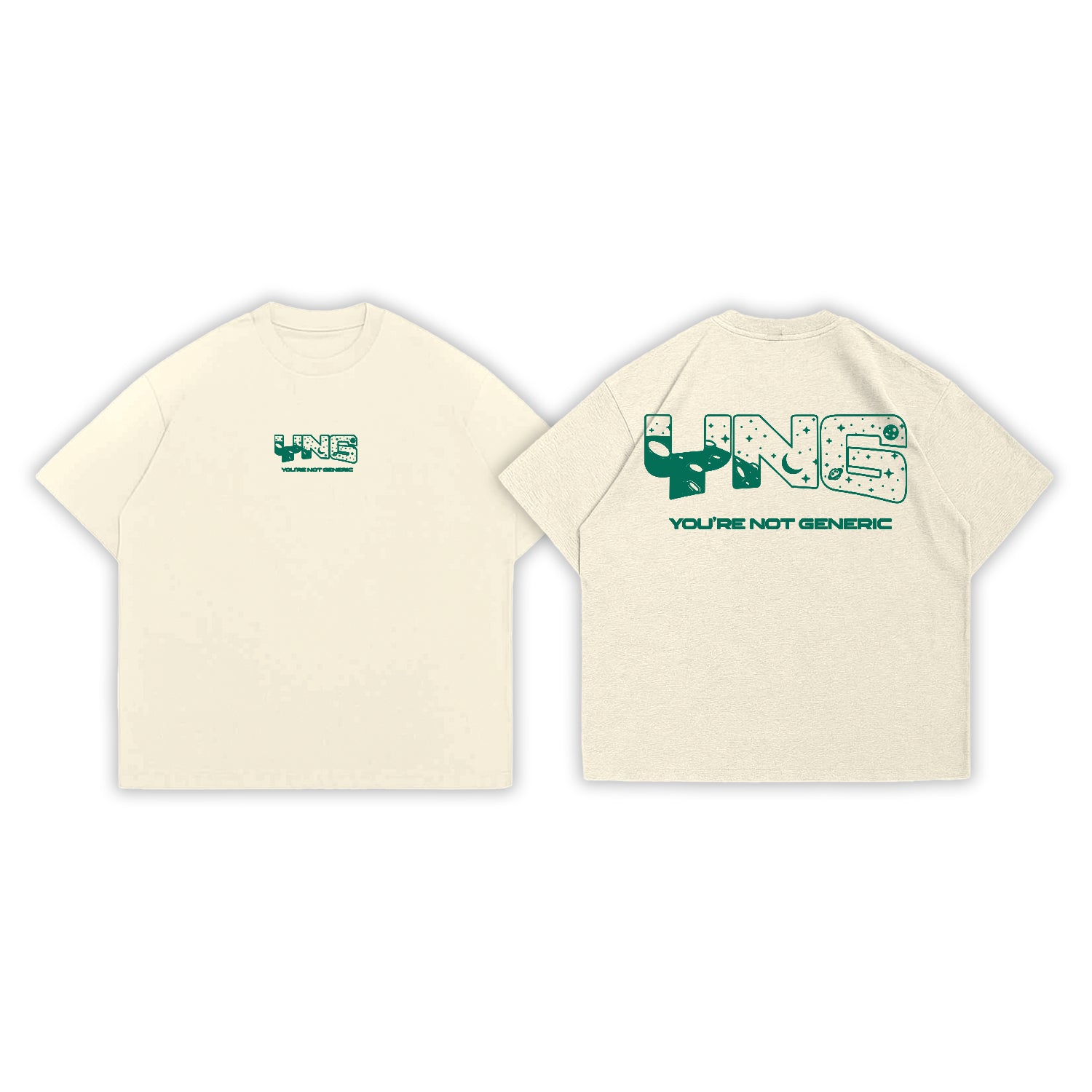 YNG "LUNAR SURFACE TEE" in MOONLIGHT CREAM