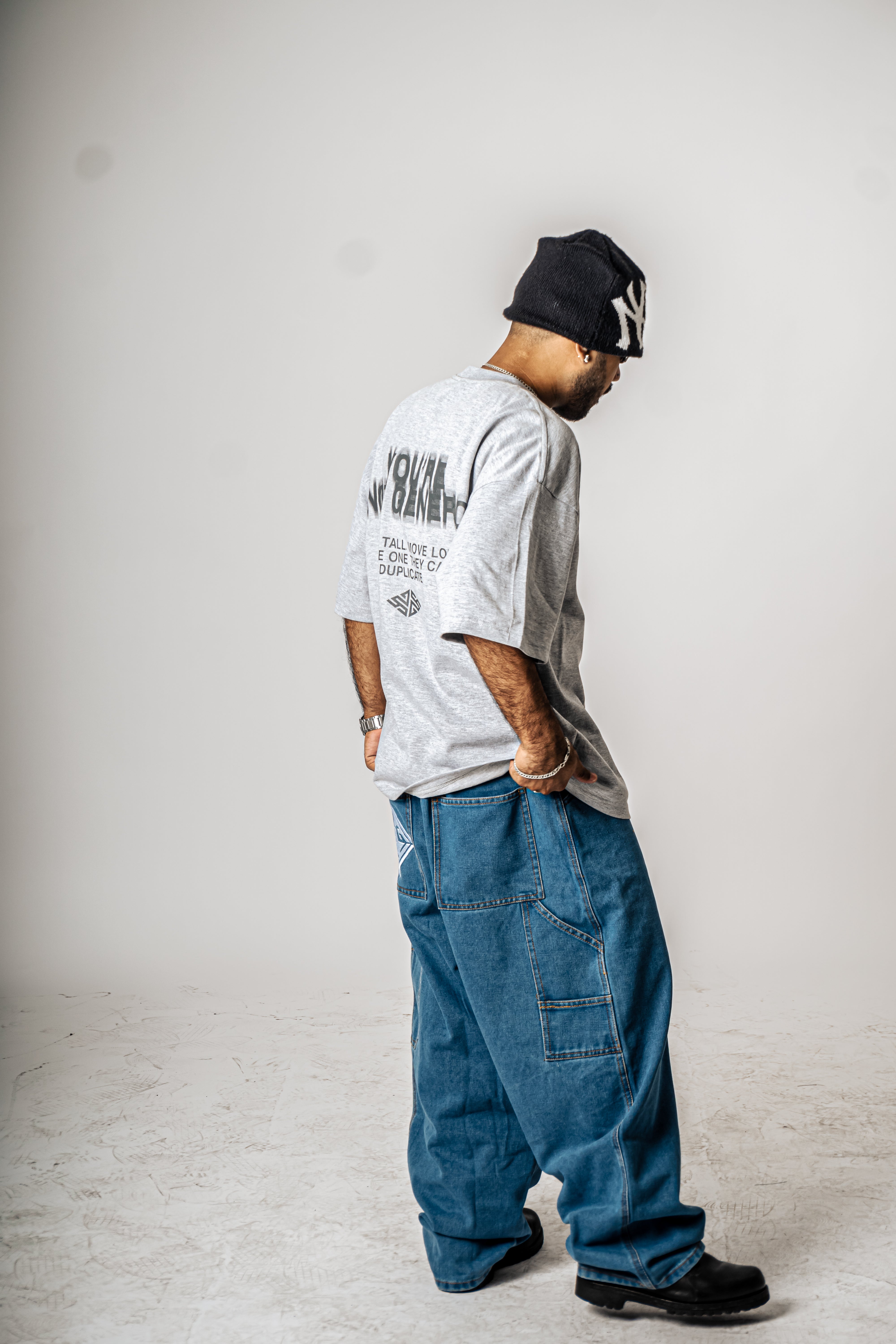 YNG Wide Blue Denim Utility Pants
