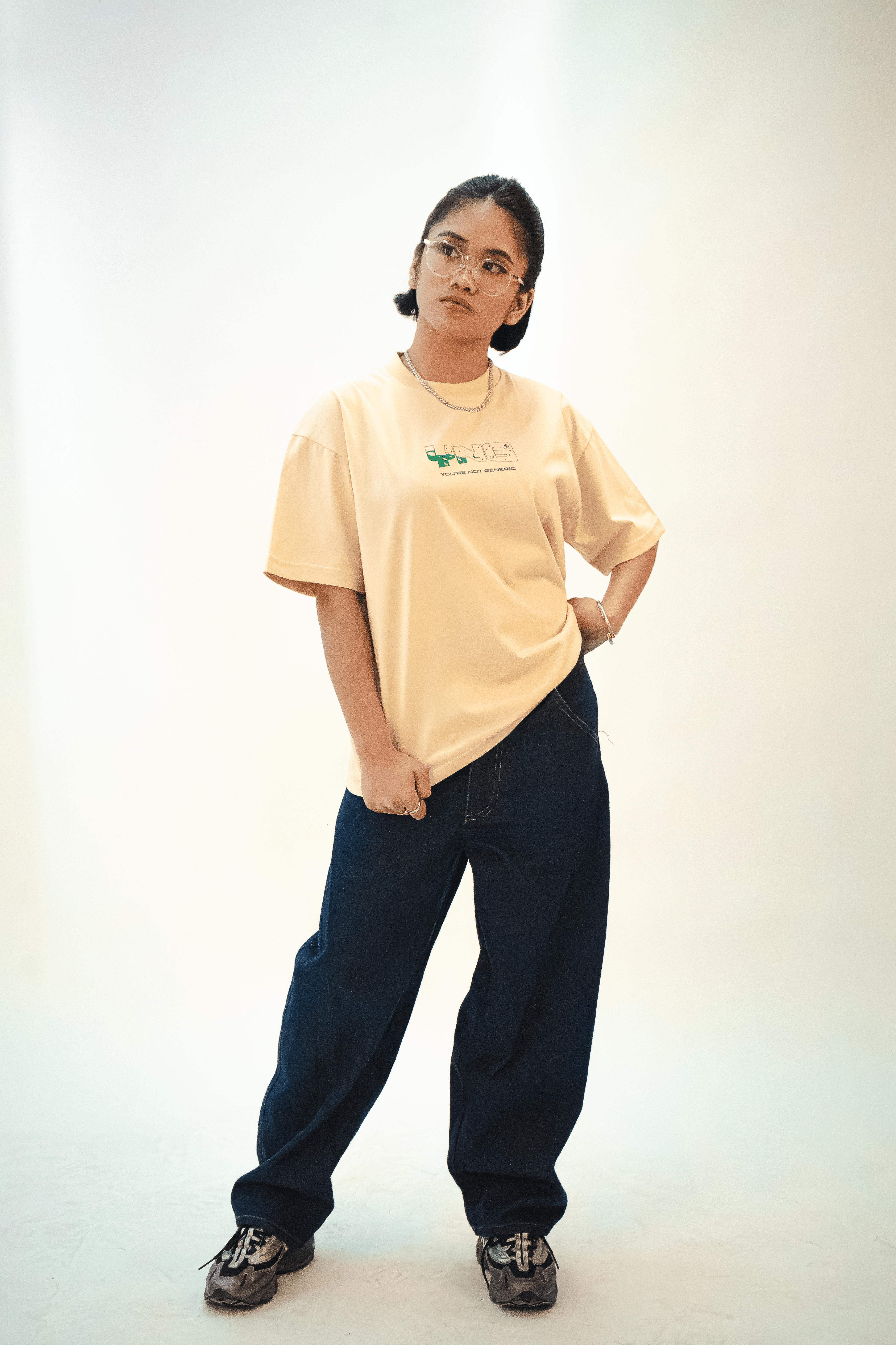 YNG "LUNAR SURFACE TEE" in MOONLIGHT CREAM