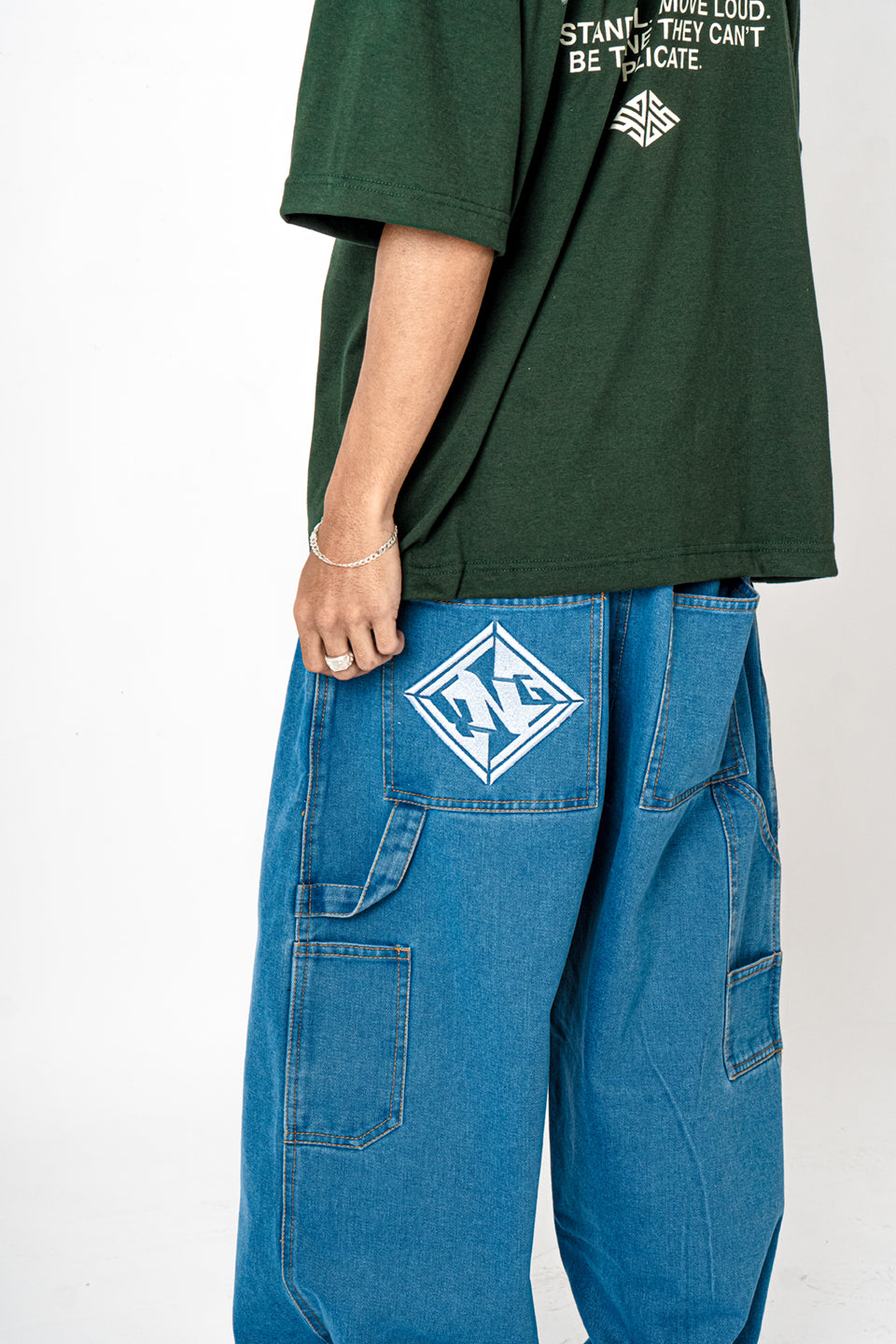 YNG Wide Blue Denim Utility Pants
